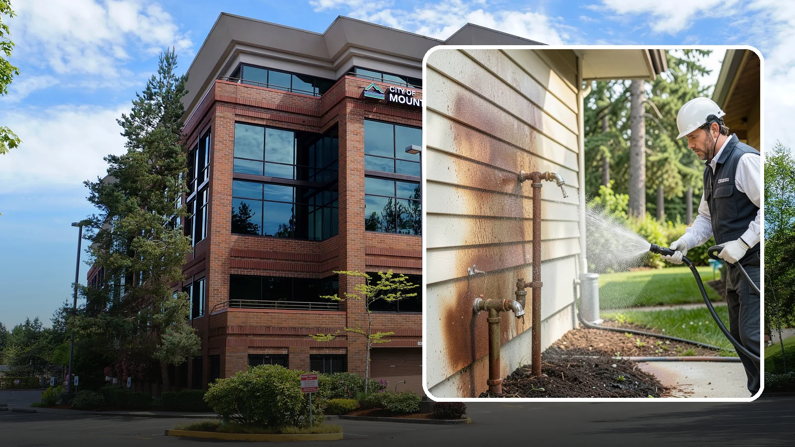 Irrigation Rust Removal in Mountlake Terrace, Snohomish County, WA - Removal of rust stains left by sprinklers and iron-rich well water on concrete, siding, and fencing.