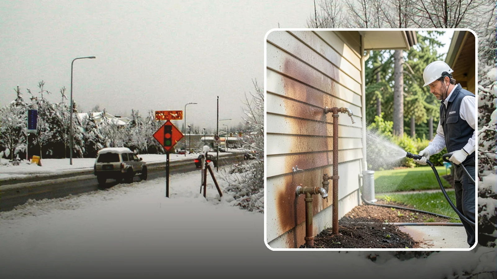 Irrigation Rust Removal in Newcastle, King County, WA - Removal of rust stains left by sprinklers and iron-rich well water on concrete, siding, and fencing.