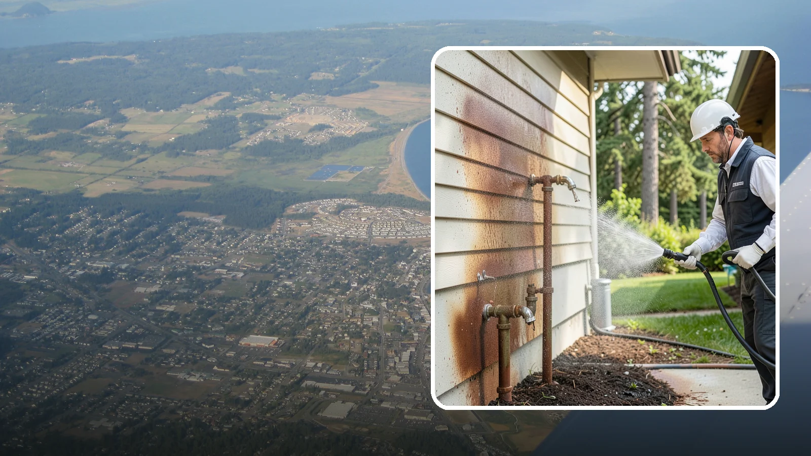 Irrigation Rust Removal in Oak Harbor, Island County, WA - Removal of rust stains left by sprinklers and iron-rich well water on concrete, siding, and fencing.
