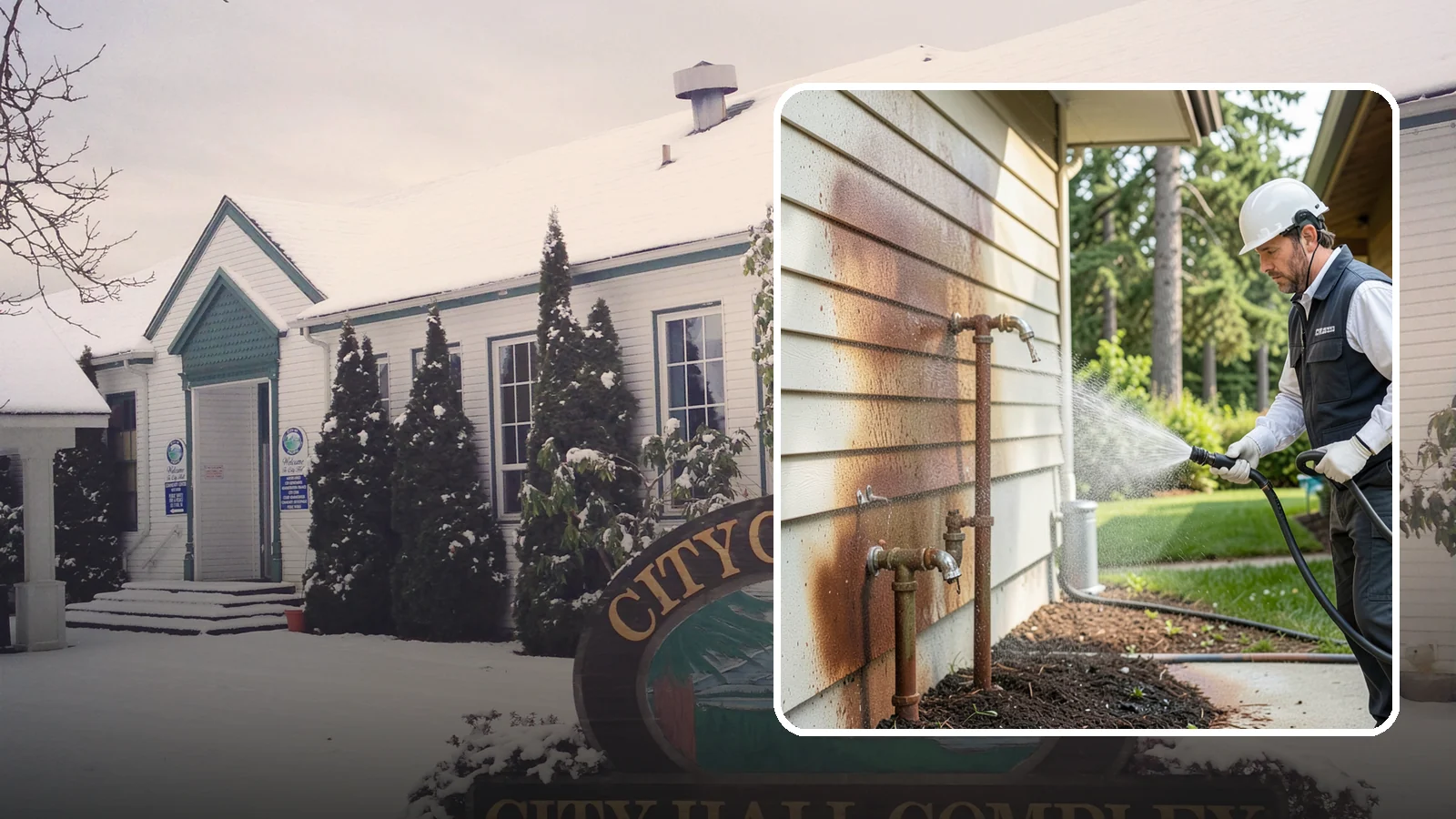 Irrigation Rust Removal in Pacific, King County, WA - Removal of rust stains left by sprinklers and iron-rich well water on concrete, siding, and fencing.