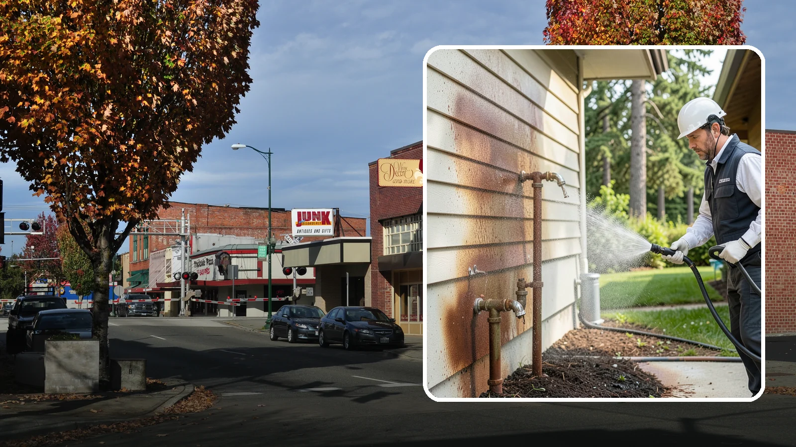 Irrigation Rust Removal in Puyallup, Pierce County, WA - Removal of rust stains left by sprinklers and iron-rich well water on concrete, siding, and fencing.
