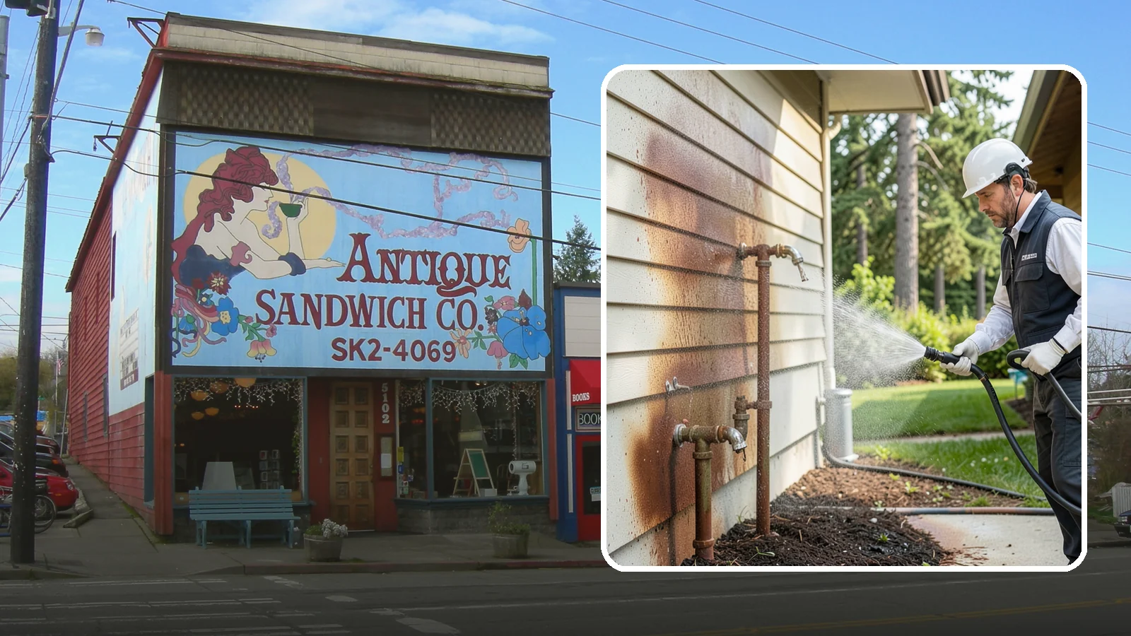 Irrigation Rust Removal in Ruston, Pierce County, WA - Removal of rust stains left by sprinklers and iron-rich well water on concrete, siding, and fencing.
