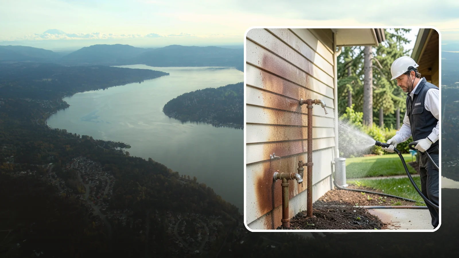 Irrigation Rust Removal in Sammamish, King County, WA - Removal of rust stains left by sprinklers and iron-rich well water on concrete, siding, and fencing.