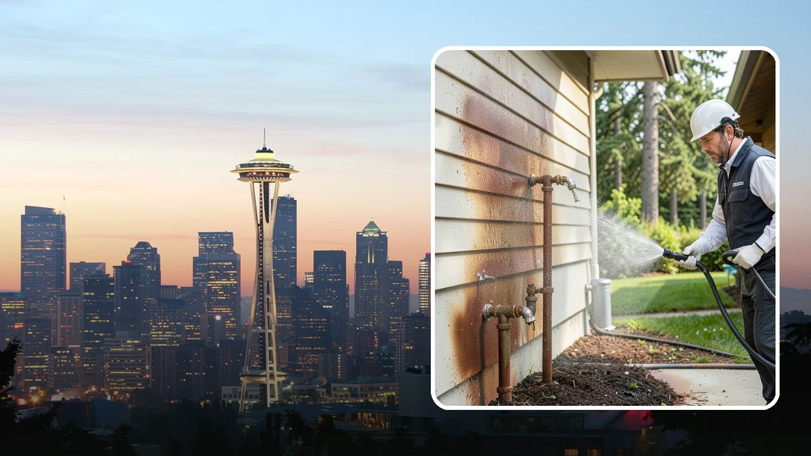 Irrigation Rust Removal in Seattle, King County, WA - Removal of rust stains left by sprinklers and iron-rich well water on concrete, siding, and fencing.