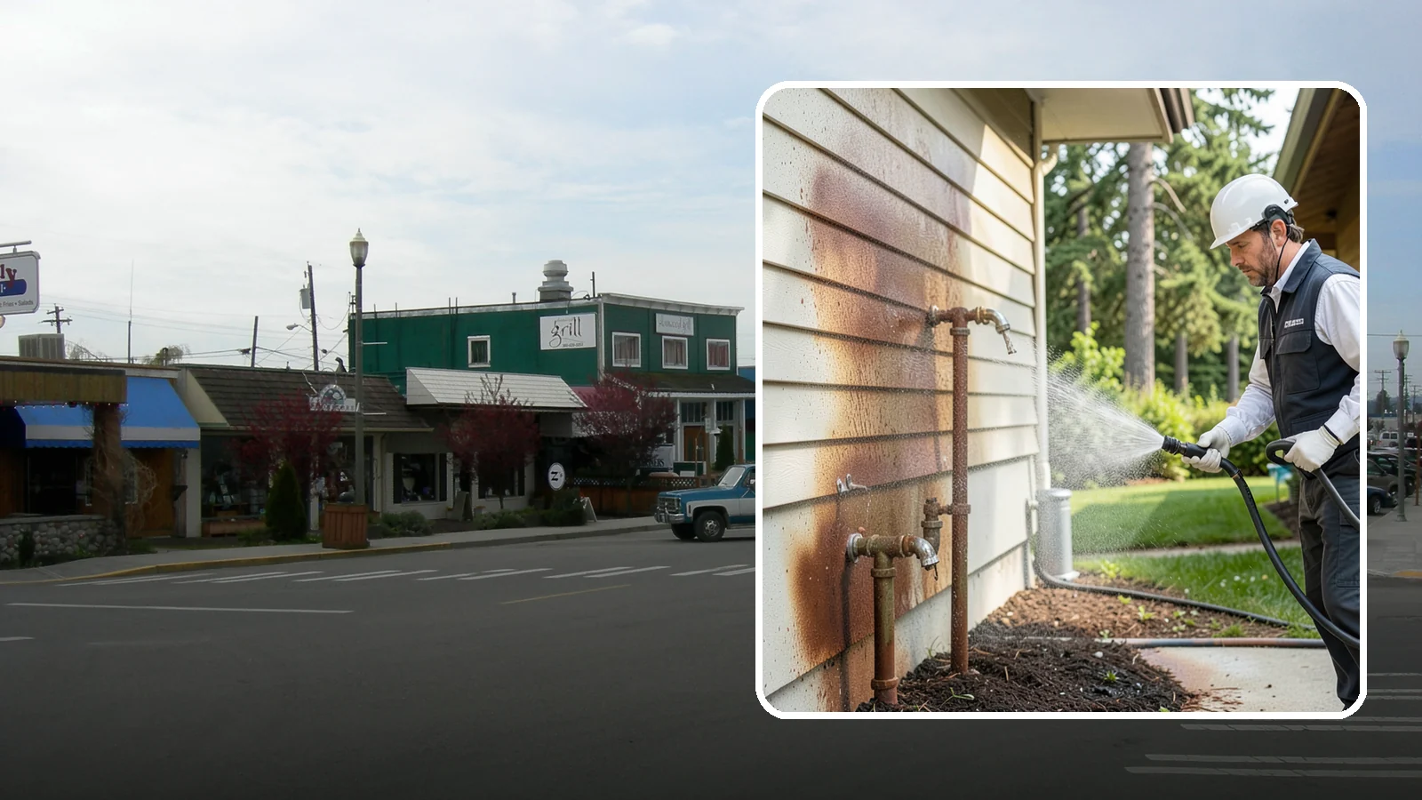 Irrigation Rust Removal in Stanwood, Snohomish County, WA - Removal of rust stains left by sprinklers and iron-rich well water on concrete, siding, and fencing.