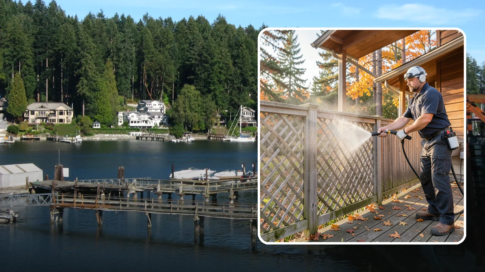 Lattice Cleaning in Gig Harbor, Pierce County, WA - We wash decorative and skirting lattice to remove the moss and mud that pack into its crisscrossed openings.