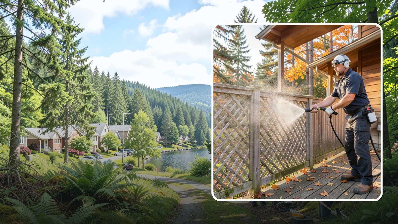 Lattice Cleaning in Lake Forest Park, King County, WA - We wash decorative and skirting lattice to remove the moss and mud that pack into its crisscrossed openings.