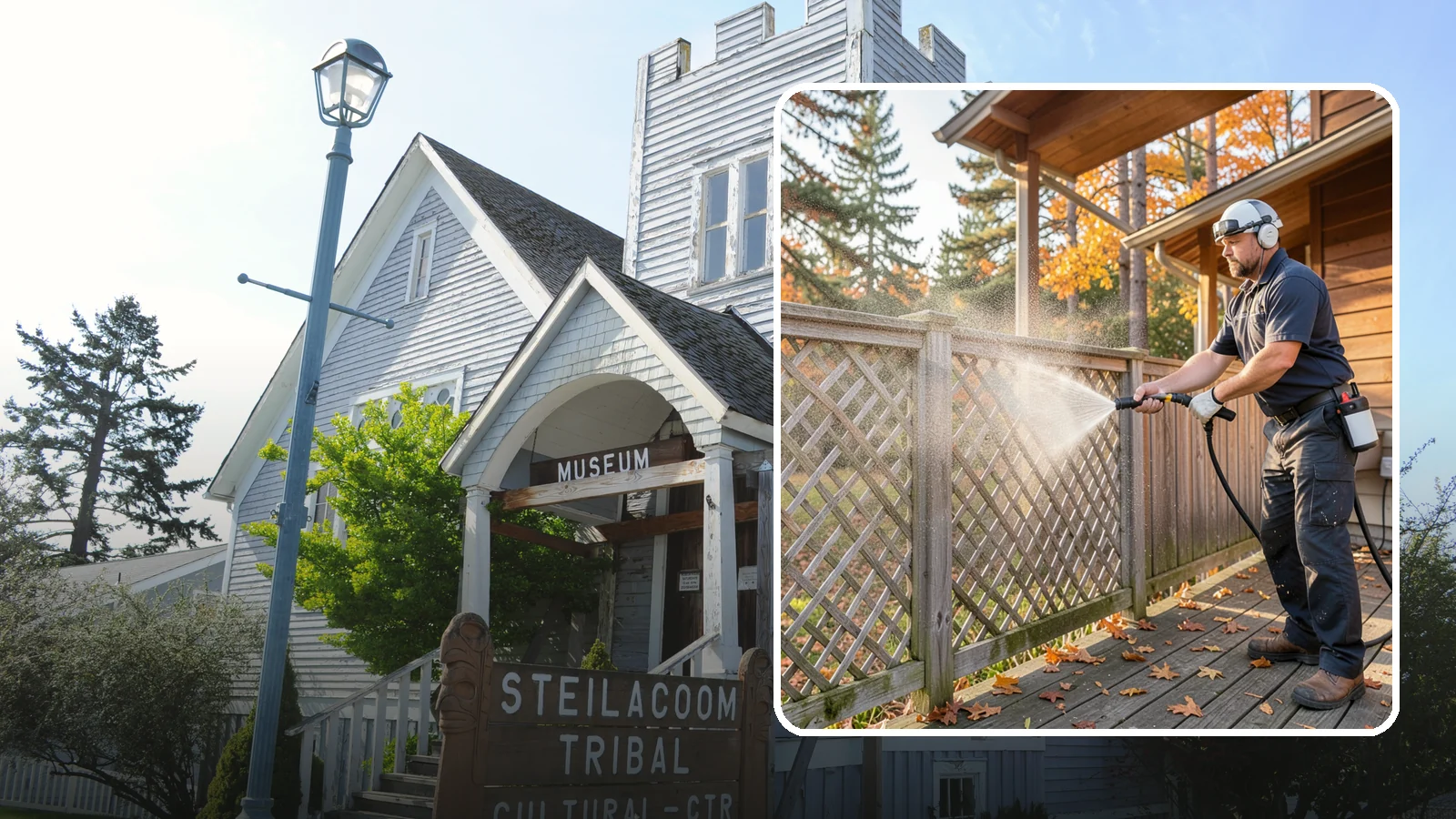 Lattice Cleaning in Steilacoom, Pierce County, WA - We wash decorative and skirting lattice to remove the moss and mud that pack into its crisscrossed openings.