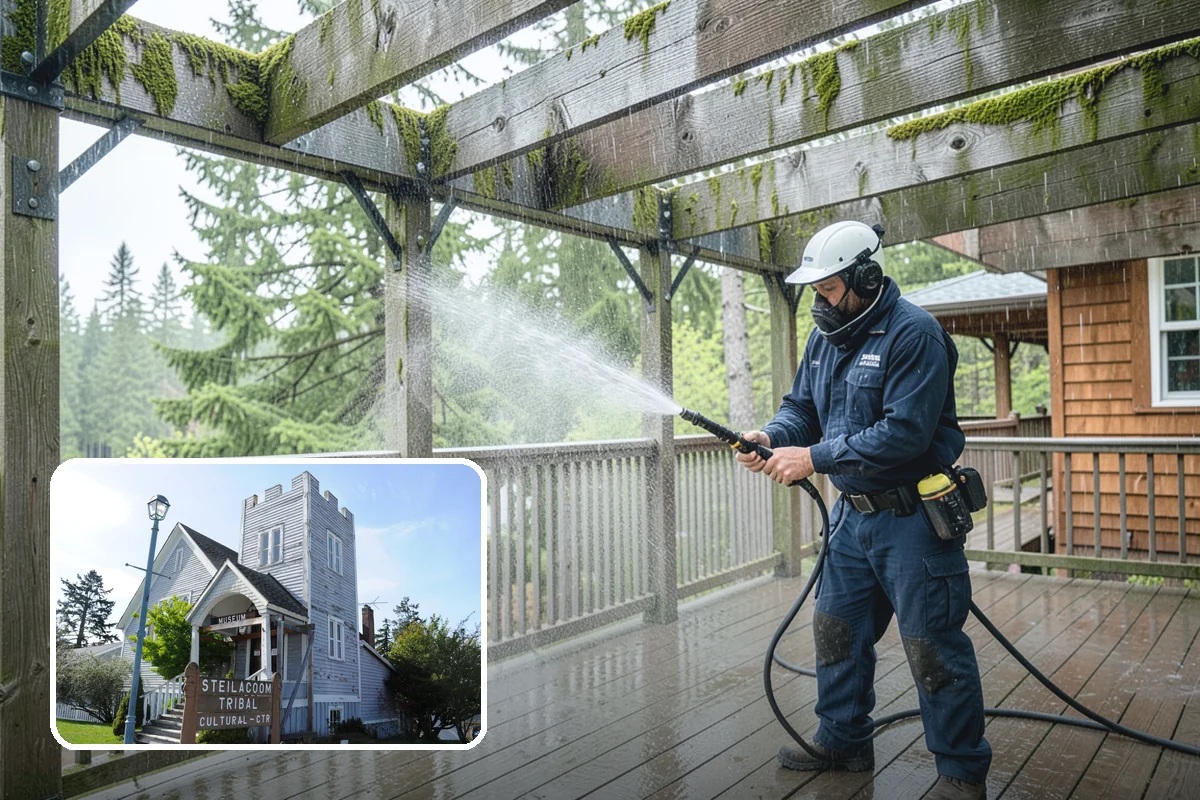 Lattice Cleaning in Steilacoom, Pierce County, WA - Clears moss and mud from crisscrossed lattice openings