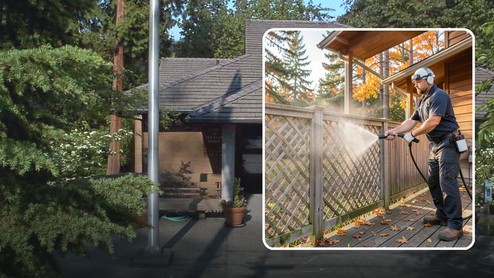 Lattice Cleaning in Yarrow Point, King County, WA - We wash decorative and skirting lattice to remove the moss and mud that pack into its crisscrossed openings.