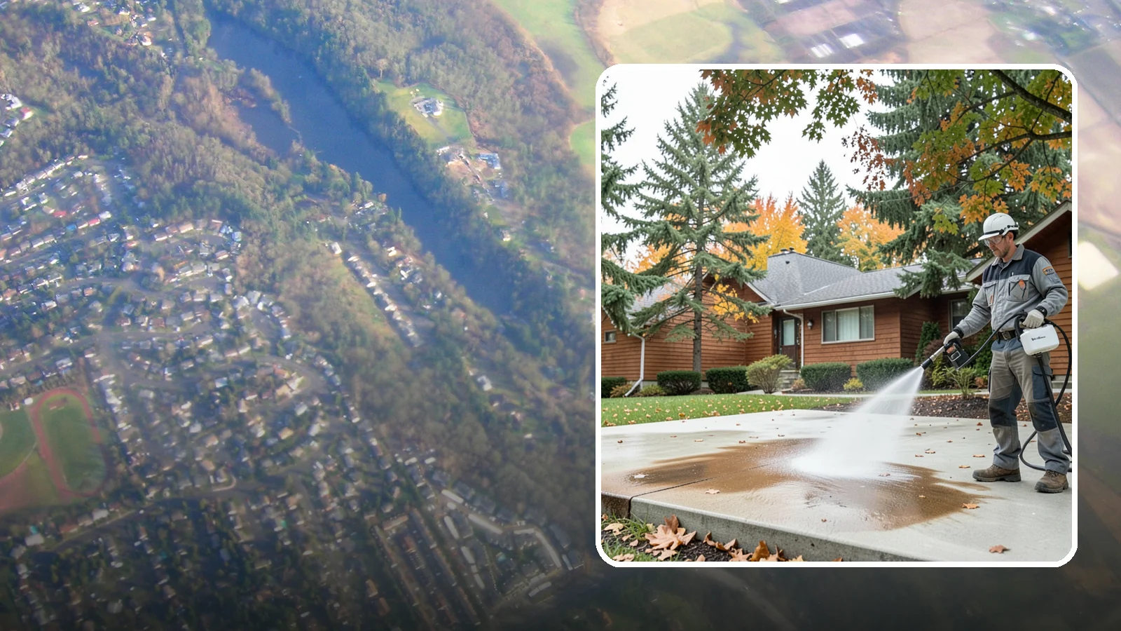 Leaf Stain Removal in Algona, King County, WA - Tannin stain removal that lifts the brown leaf and organic staining our heavy tree canopy leaves on hardscapes.
