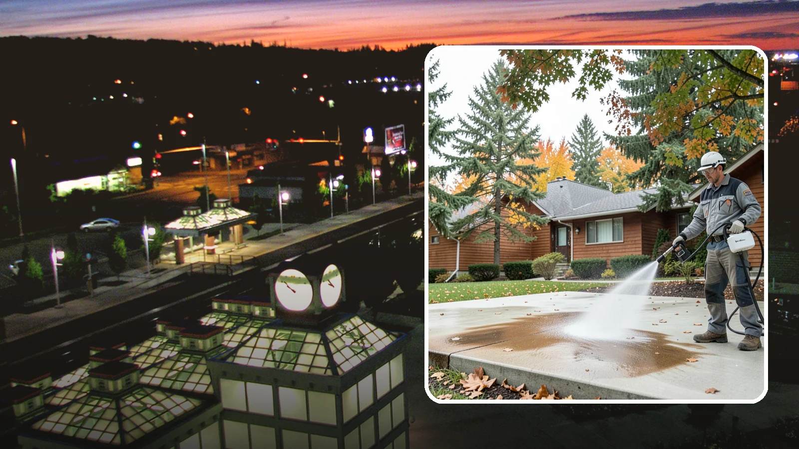 Leaf Stain Removal in Auburn, King County, WA - Tannin stain removal that lifts the brown leaf and organic staining our heavy tree canopy leaves on hardscapes.