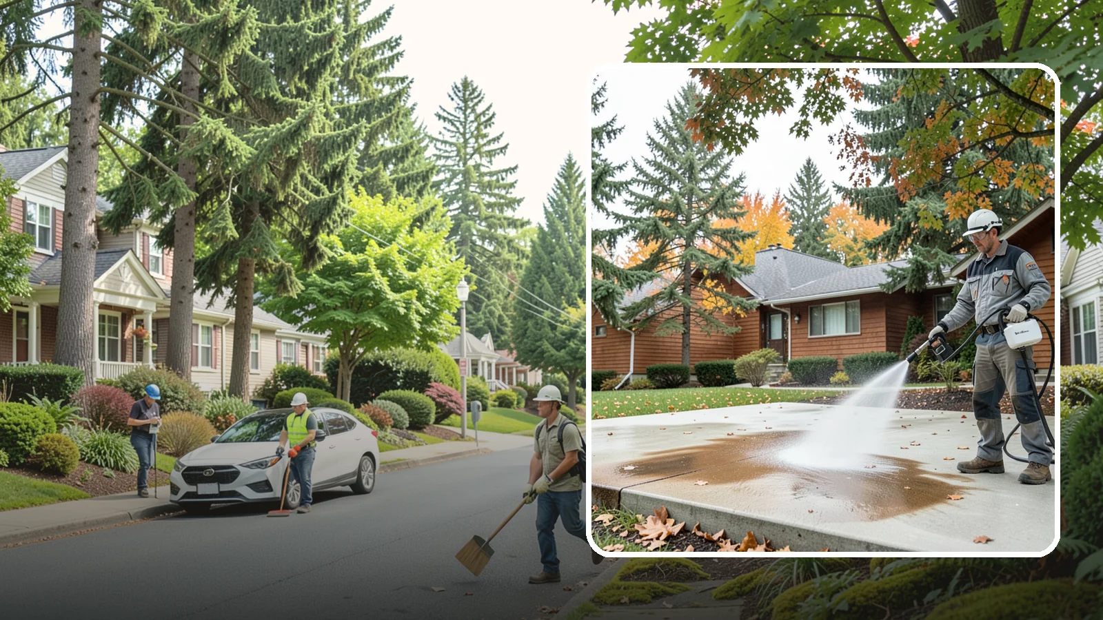 Leaf Stain Removal in Beaux Arts Village, King County, WA - Tannin stain removal that lifts the brown leaf and organic staining our heavy tree canopy leaves on hardscapes.
