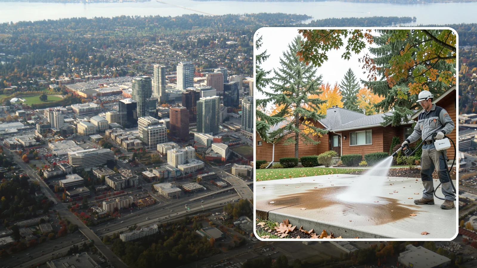 Leaf Stain Removal in Bellevue, King County, WA - Tannin stain removal that lifts the brown leaf and organic staining our heavy tree canopy leaves on hardscapes.