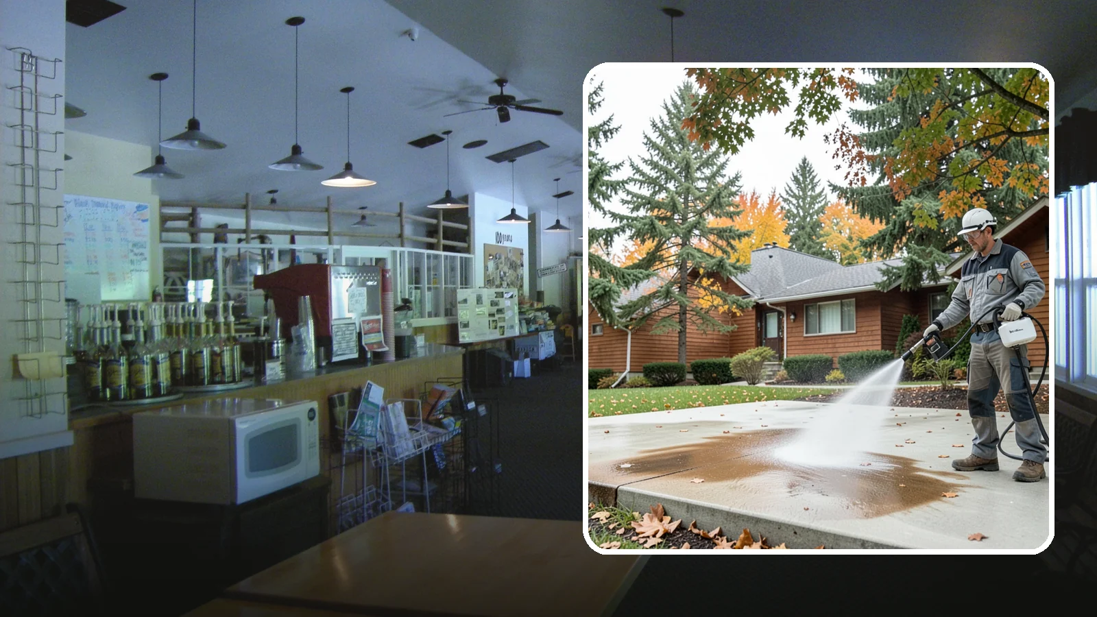 Leaf Stain Removal in Black Diamond, King County, WA - Tannin stain removal that lifts the brown leaf and organic staining our heavy tree canopy leaves on hardscapes.