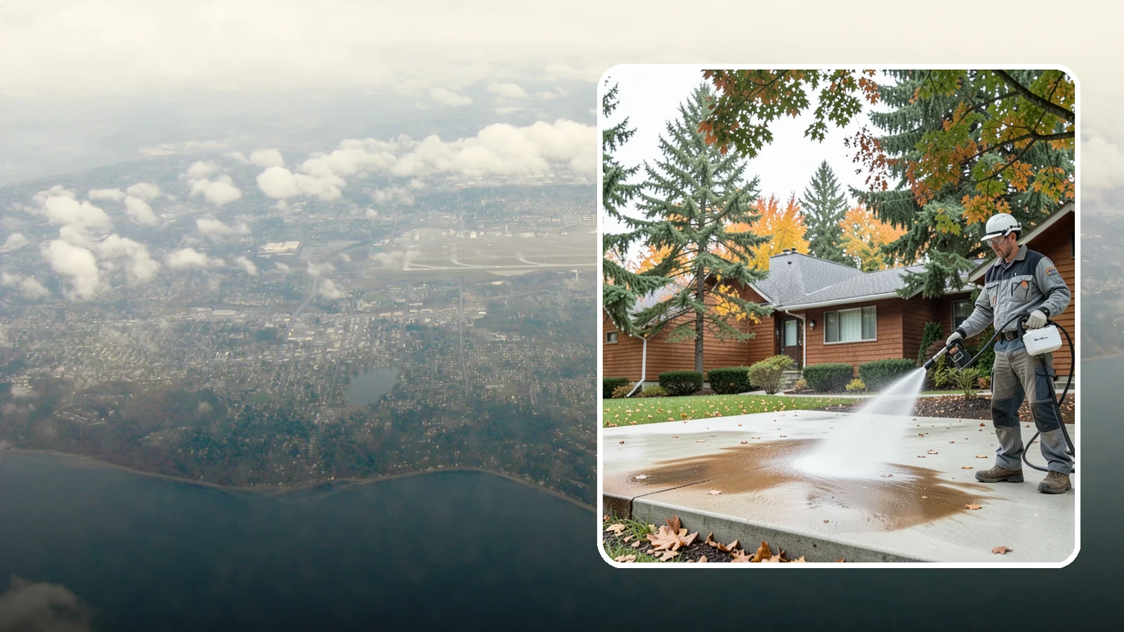 Leaf Stain Removal in Burien, King County, WA - Tannin stain removal that lifts the brown leaf and organic staining our heavy tree canopy leaves on hardscapes.