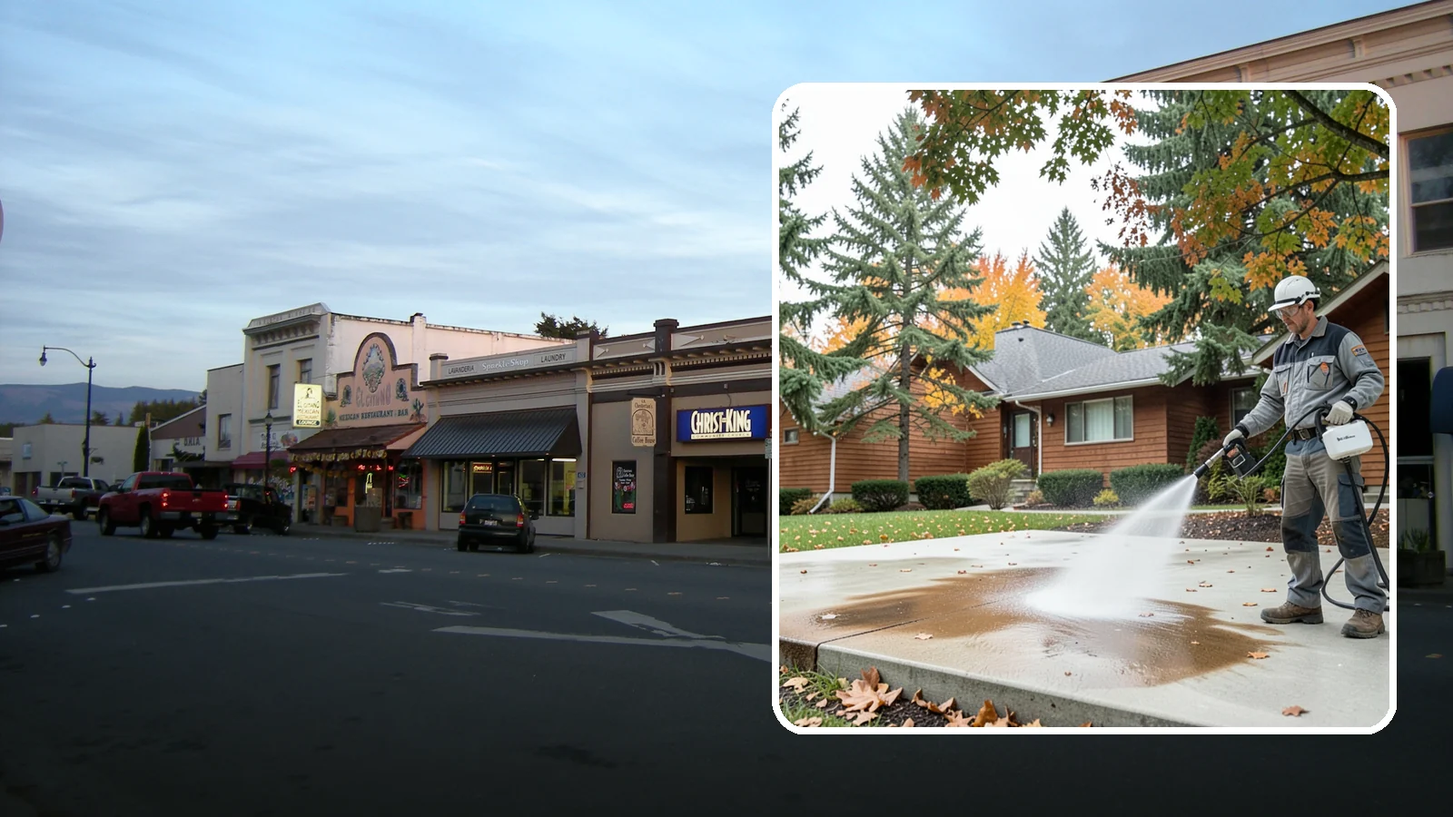Leaf Stain Removal in Burlington, Skagit County, WA - Tannin stain removal that lifts the brown leaf and organic staining our heavy tree canopy leaves on hardscapes.
