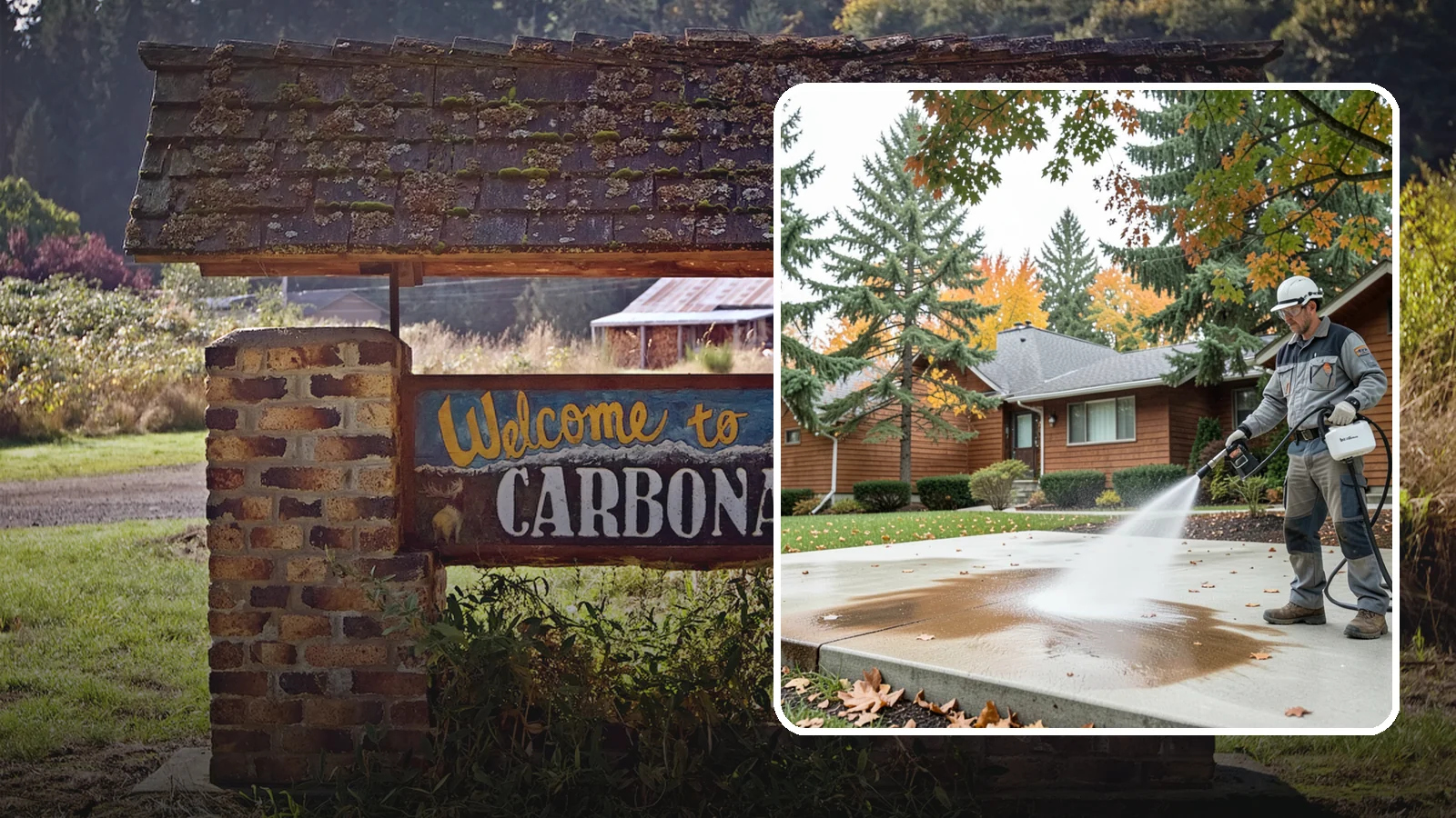 Leaf Stain Removal in Carbonado, Pierce County, WA - Tannin stain removal that lifts the brown leaf and organic staining our heavy tree canopy leaves on hardscapes.