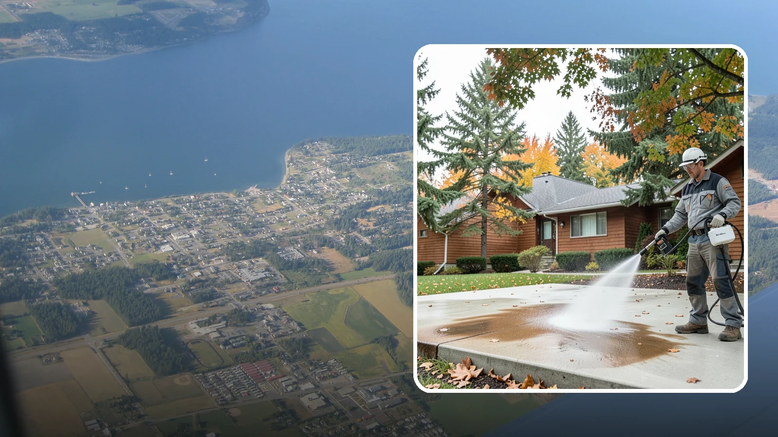 Leaf Stain Removal in Coupeville, Island County, WA - Tannin stain removal that lifts the brown leaf and organic staining our heavy tree canopy leaves on hardscapes.