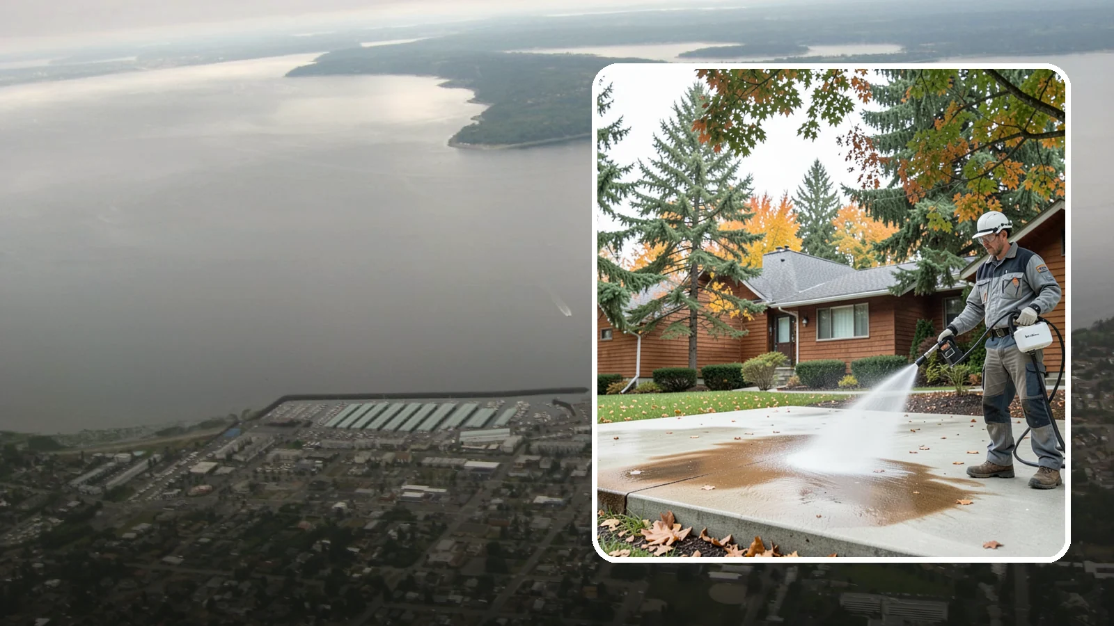 Leaf Stain Removal in Des Moines, King County, WA - Tannin stain removal that lifts the brown leaf and organic staining our heavy tree canopy leaves on hardscapes.