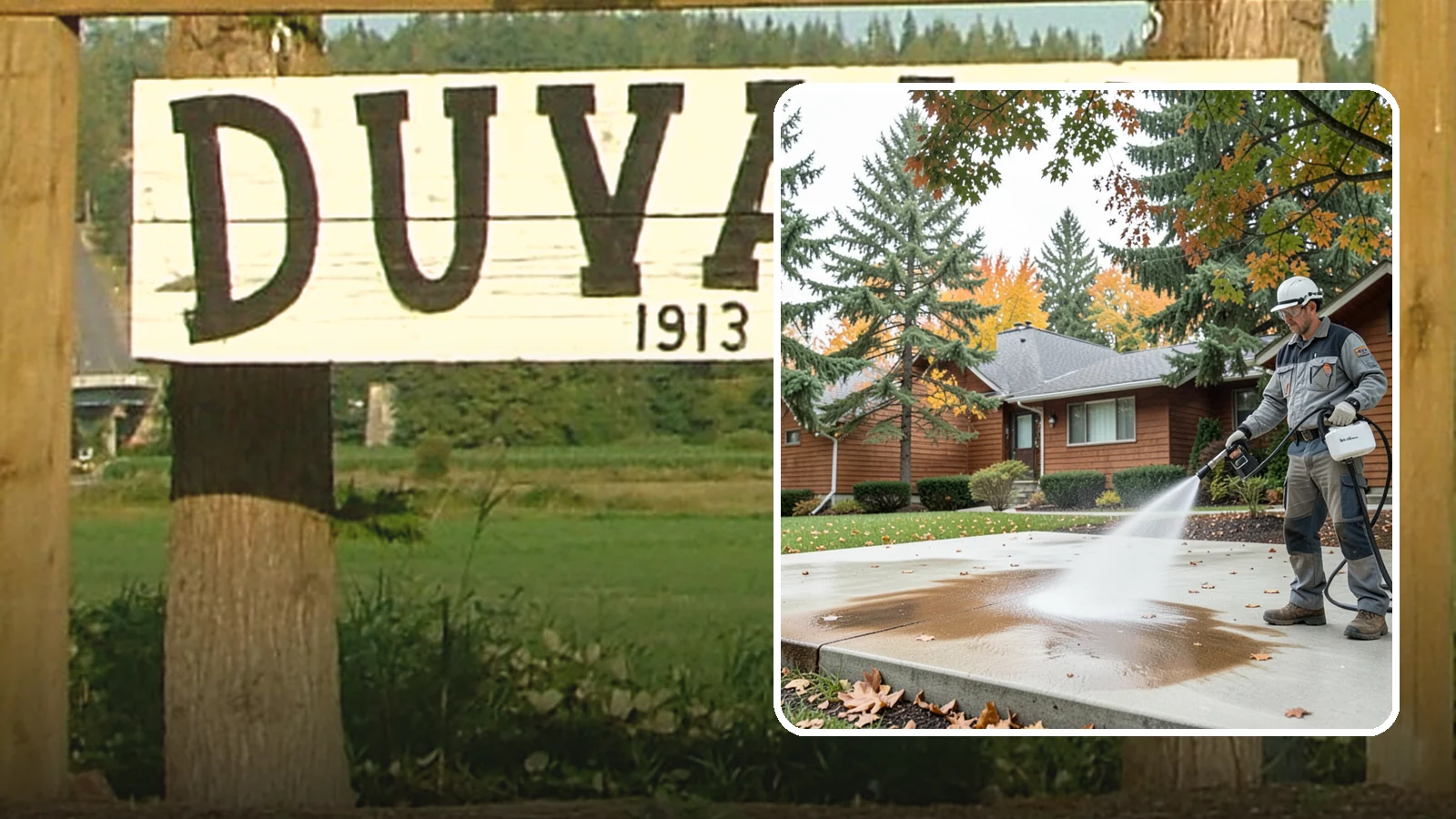 Leaf Stain Removal in Duvall, King County, WA - Tannin stain removal that lifts the brown leaf and organic staining our heavy tree canopy leaves on hardscapes.