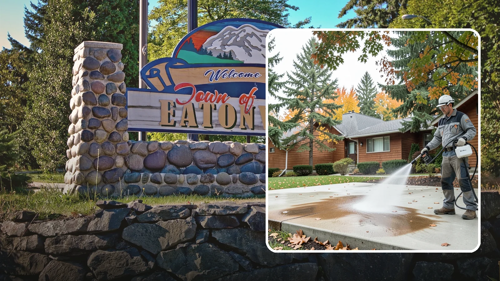 Leaf Stain Removal in Eatonville, Pierce County, WA - Tannin stain removal that lifts the brown leaf and organic staining our heavy tree canopy leaves on hardscapes.