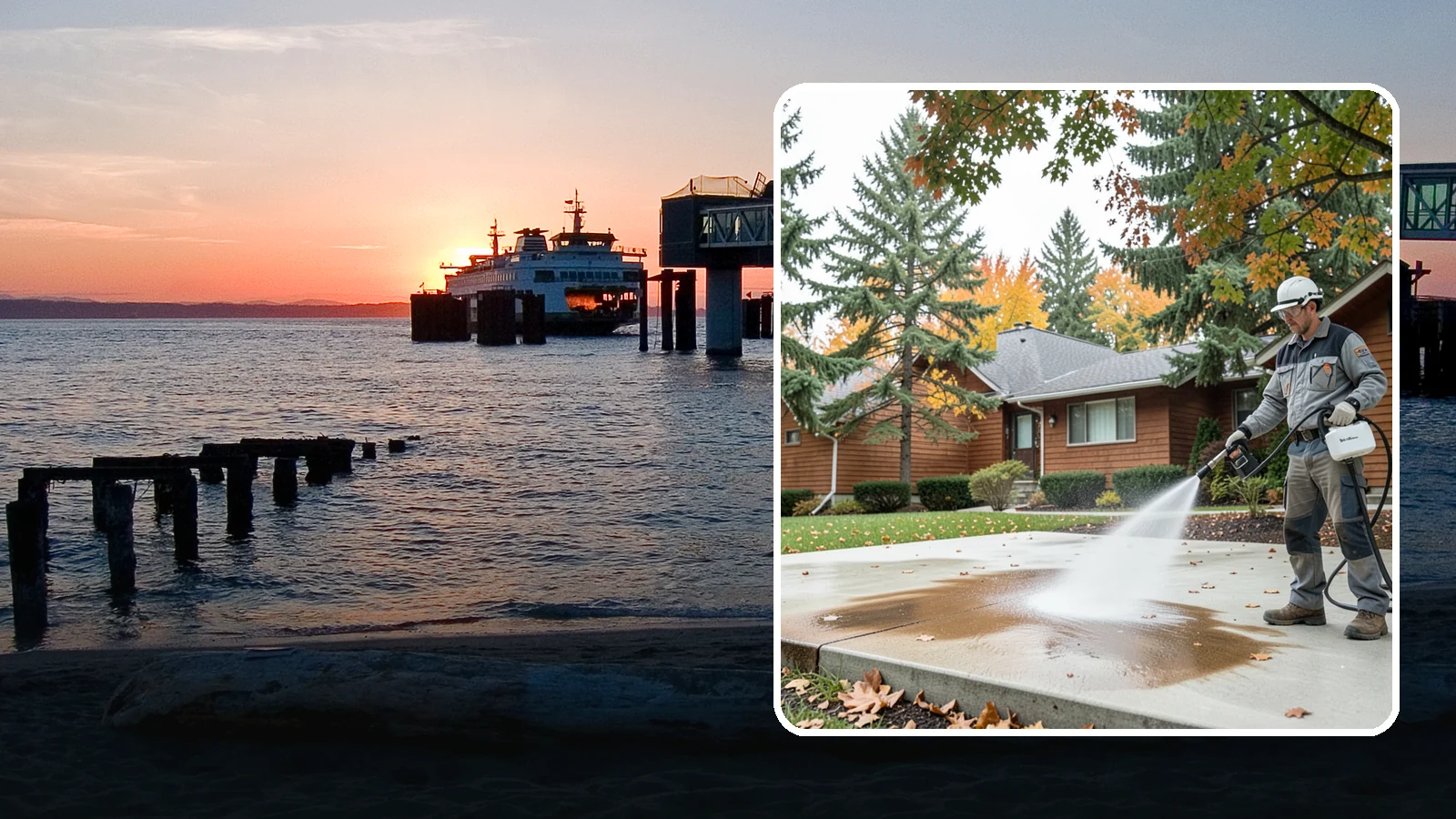 Leaf Stain Removal in Edmonds, Snohomish County, WA - Tannin stain removal that lifts the brown leaf and organic staining our heavy tree canopy leaves on hardscapes.