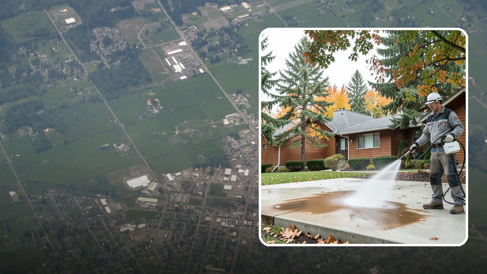 Leaf Stain Removal in Enumclaw, King County, WA - Tannin stain removal that lifts the brown leaf and organic staining our heavy tree canopy leaves on hardscapes.