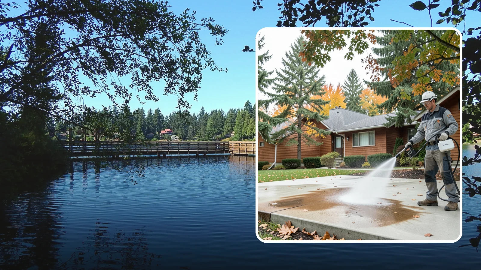 Leaf Stain Removal in Federal Way, King County, WA - Tannin stain removal that lifts the brown leaf and organic staining our heavy tree canopy leaves on hardscapes.