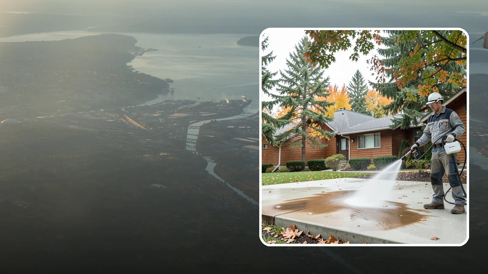 Leaf Stain Removal in Fife, Pierce County, WA - Tannin stain removal that lifts the brown leaf and organic staining our heavy tree canopy leaves on hardscapes.