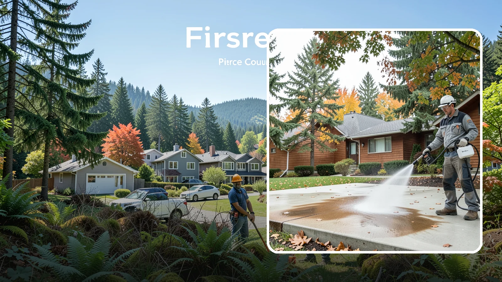 Leaf Stain Removal in Fircrest, Pierce County, WA - Tannin stain removal that lifts the brown leaf and organic staining our heavy tree canopy leaves on hardscapes.