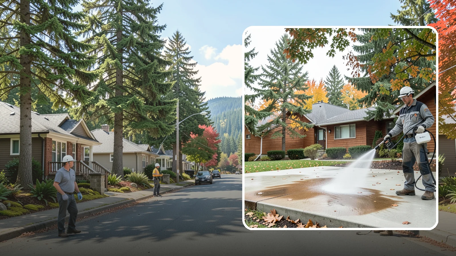Leaf Stain Removal in Hunts Point, King County, WA - Tannin stain removal that lifts the brown leaf and organic staining our heavy tree canopy leaves on hardscapes.