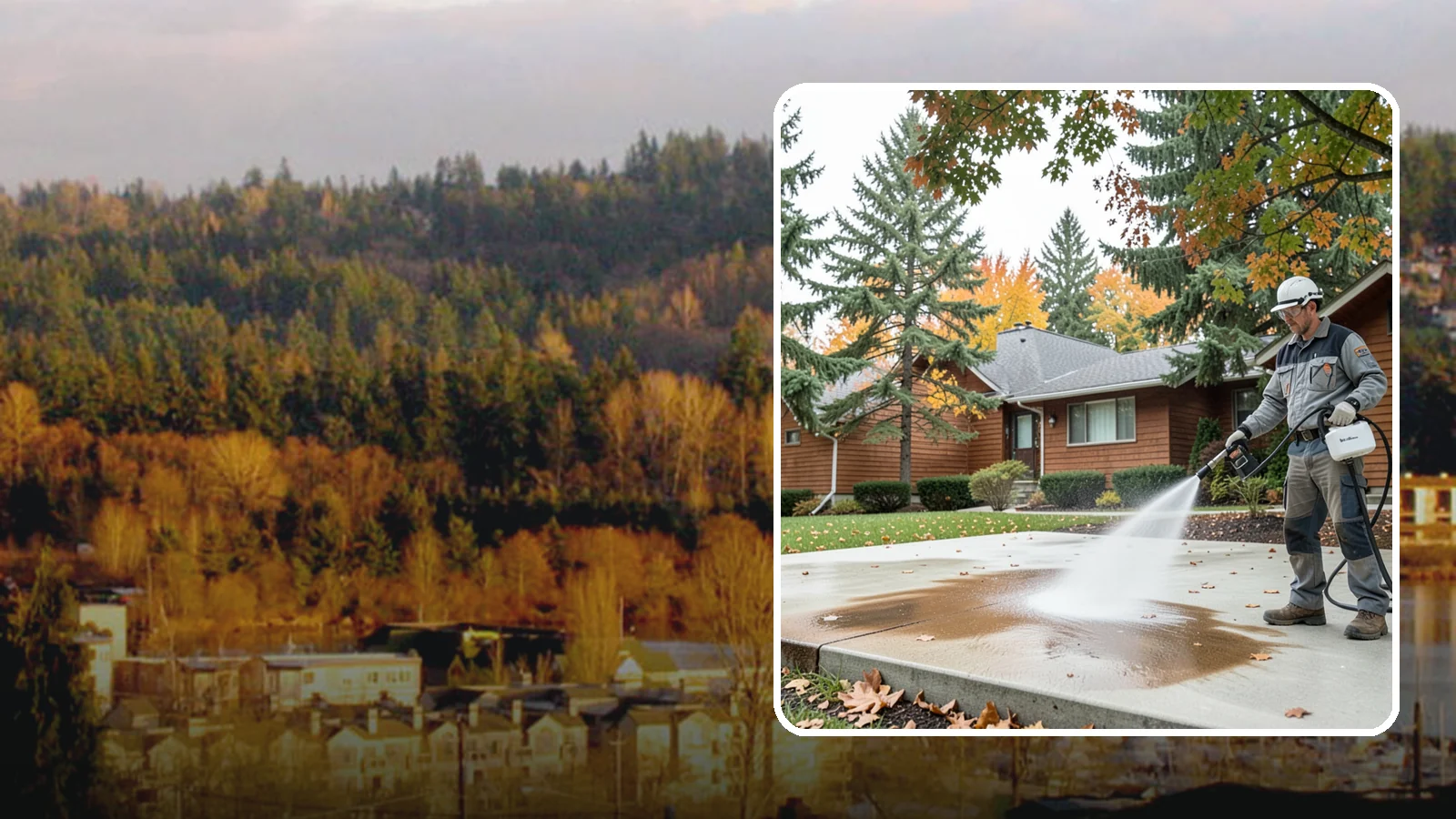 Leaf Stain Removal in Kenmore, King County, WA - Tannin stain removal that lifts the brown leaf and organic staining our heavy tree canopy leaves on hardscapes.
