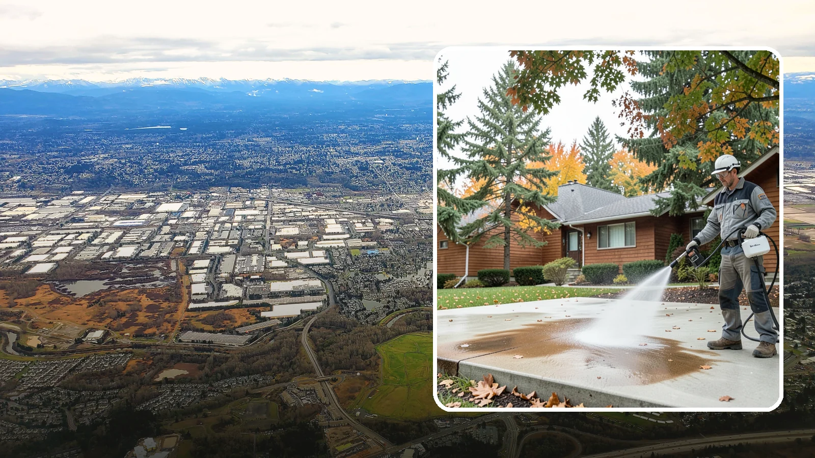 Leaf Stain Removal in Kent, King County, WA - Tannin stain removal that lifts the brown leaf and organic staining our heavy tree canopy leaves on hardscapes.