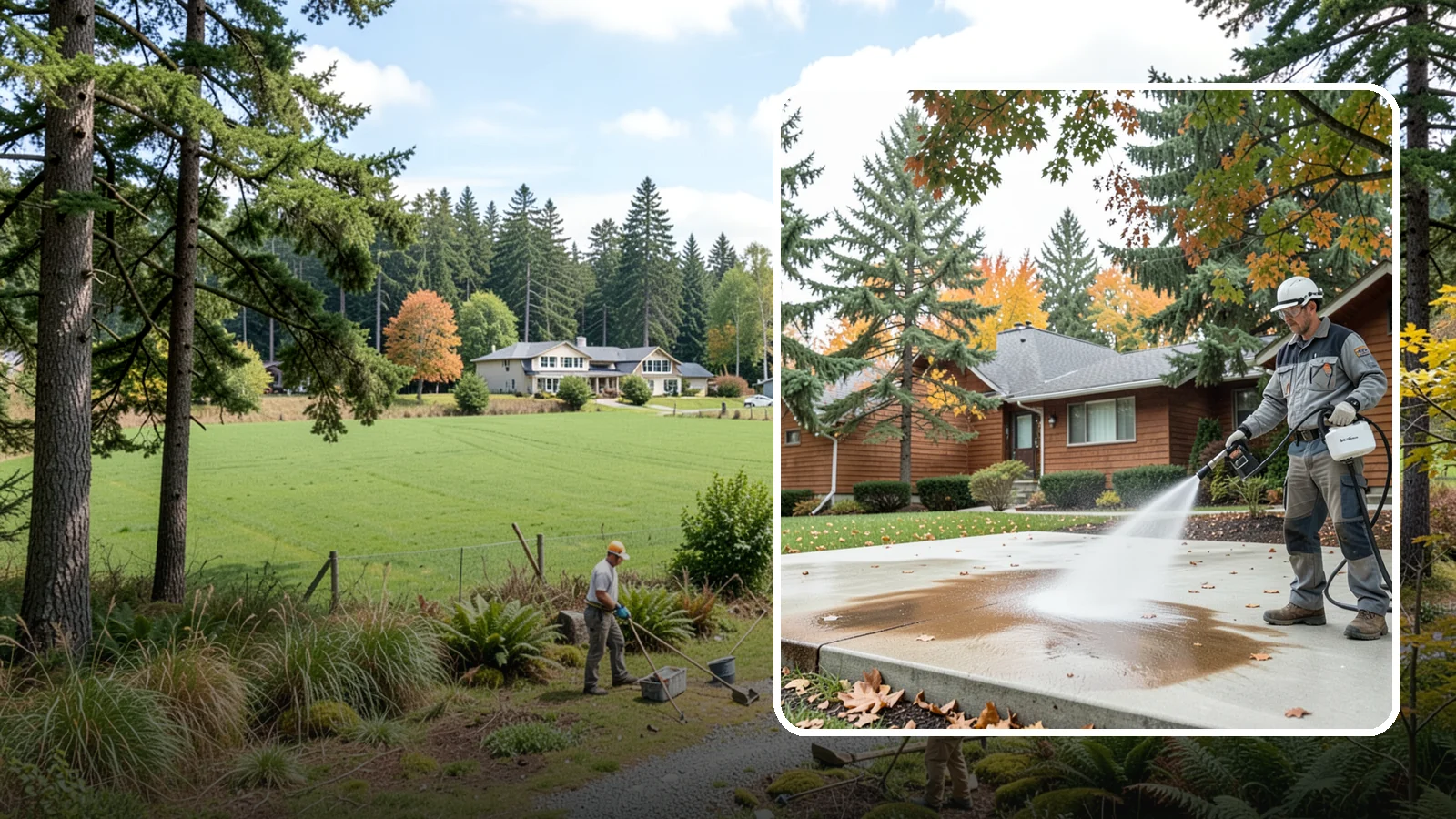 Leaf Stain Removal in Lyman, Skagit County, WA - Tannin stain removal that lifts the brown leaf and organic staining our heavy tree canopy leaves on hardscapes.