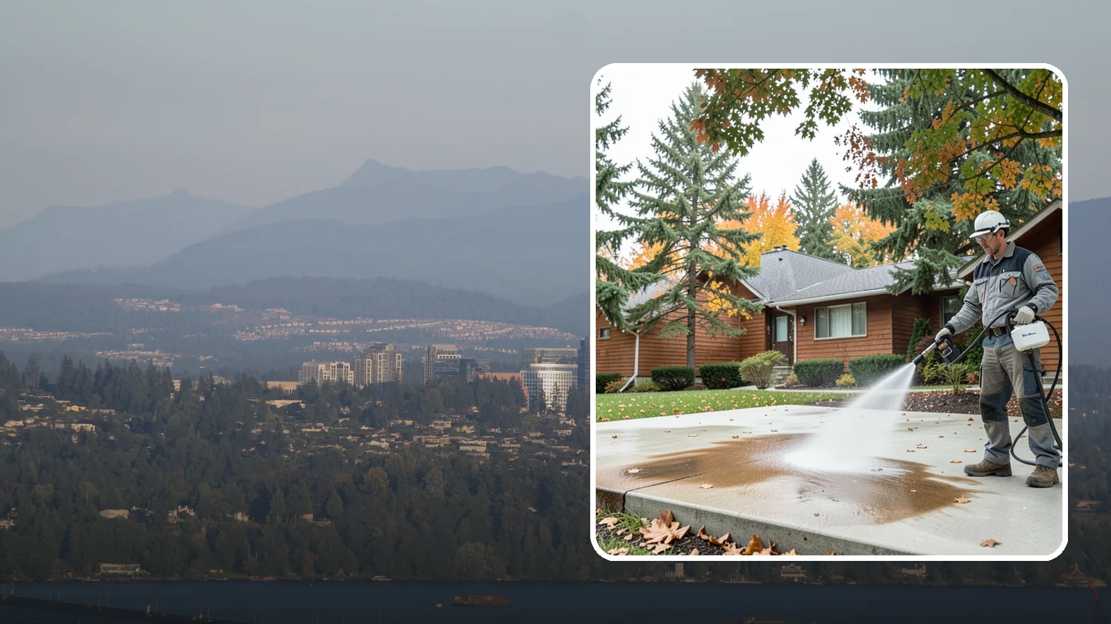 Leaf Stain Removal in Medina, King County, WA - Tannin stain removal that lifts the brown leaf and organic staining our heavy tree canopy leaves on hardscapes.