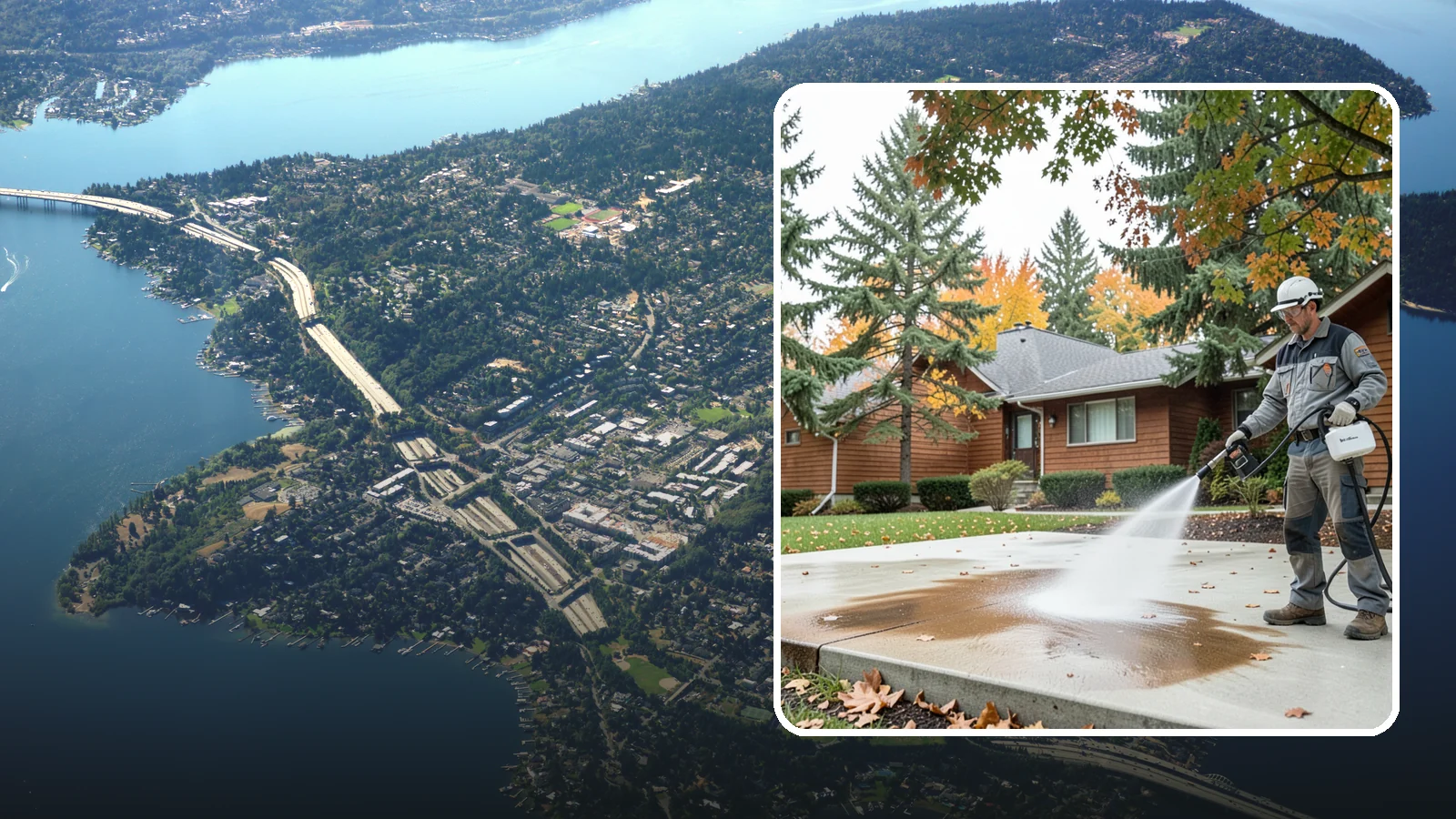 Leaf Stain Removal in Mercer Island, King County, WA - Tannin stain removal that lifts the brown leaf and organic staining our heavy tree canopy leaves on hardscapes.