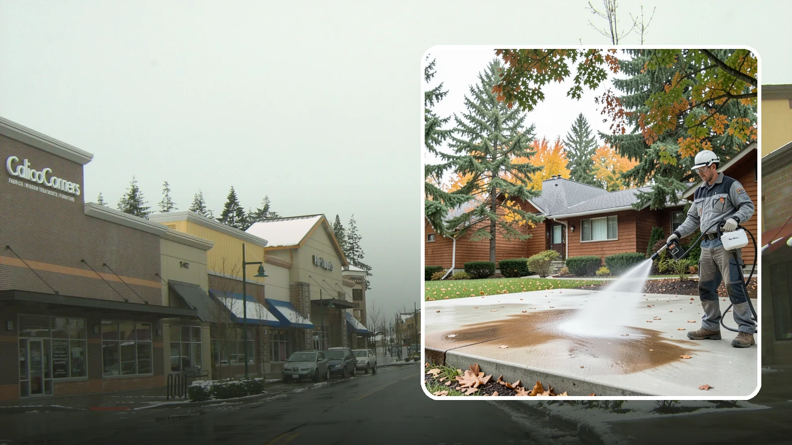 Leaf Stain Removal in Mill Creek, Snohomish County, WA - Tannin stain removal that lifts the brown leaf and organic staining our heavy tree canopy leaves on hardscapes.