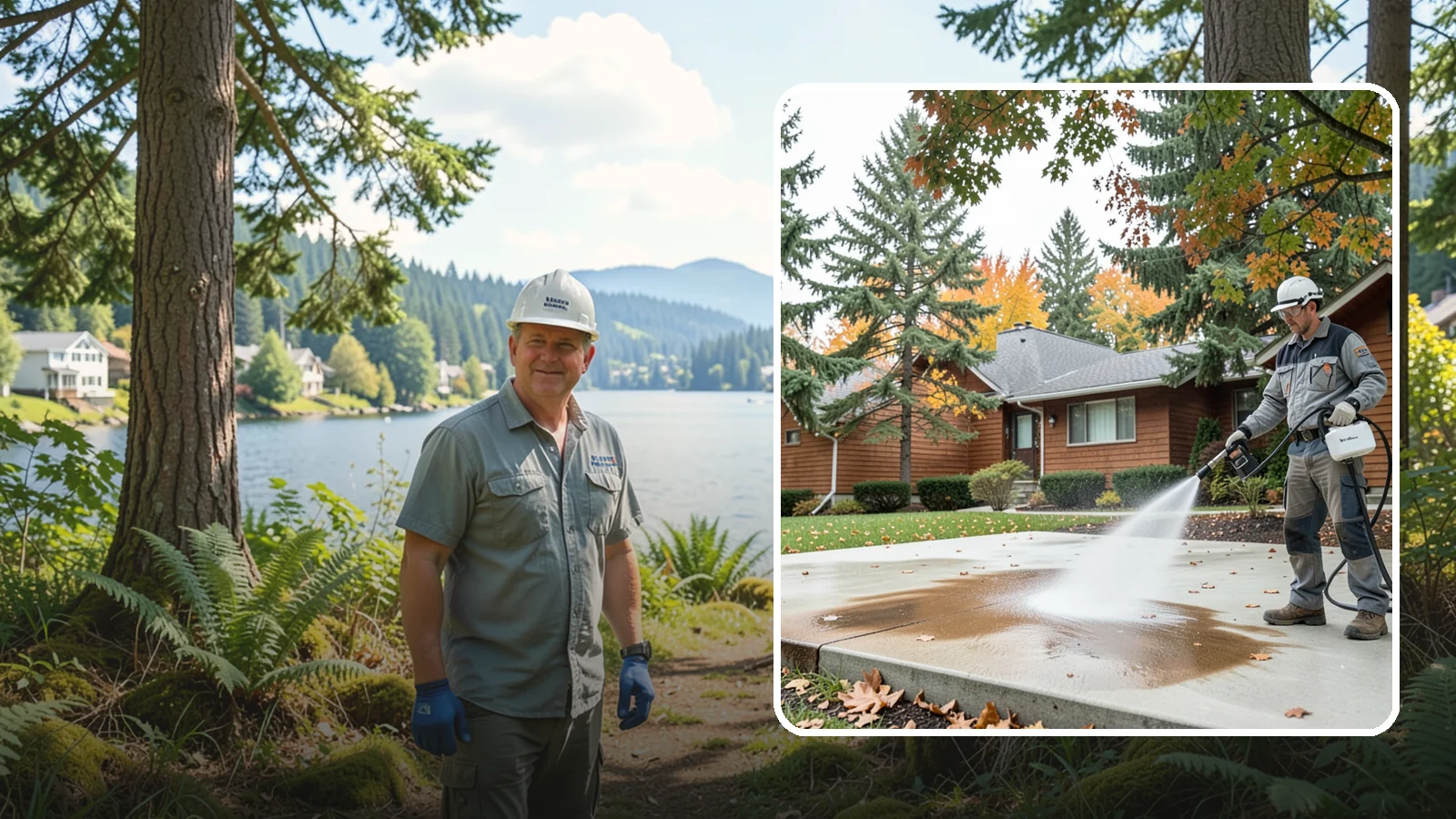 Leaf Stain Removal in Milton, King County, WA - Tannin stain removal that lifts the brown leaf and organic staining our heavy tree canopy leaves on hardscapes.