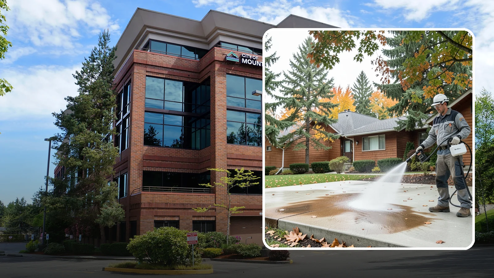 Leaf Stain Removal in Mountlake Terrace, Snohomish County, WA - Tannin stain removal that lifts the brown leaf and organic staining our heavy tree canopy leaves on hardscapes.