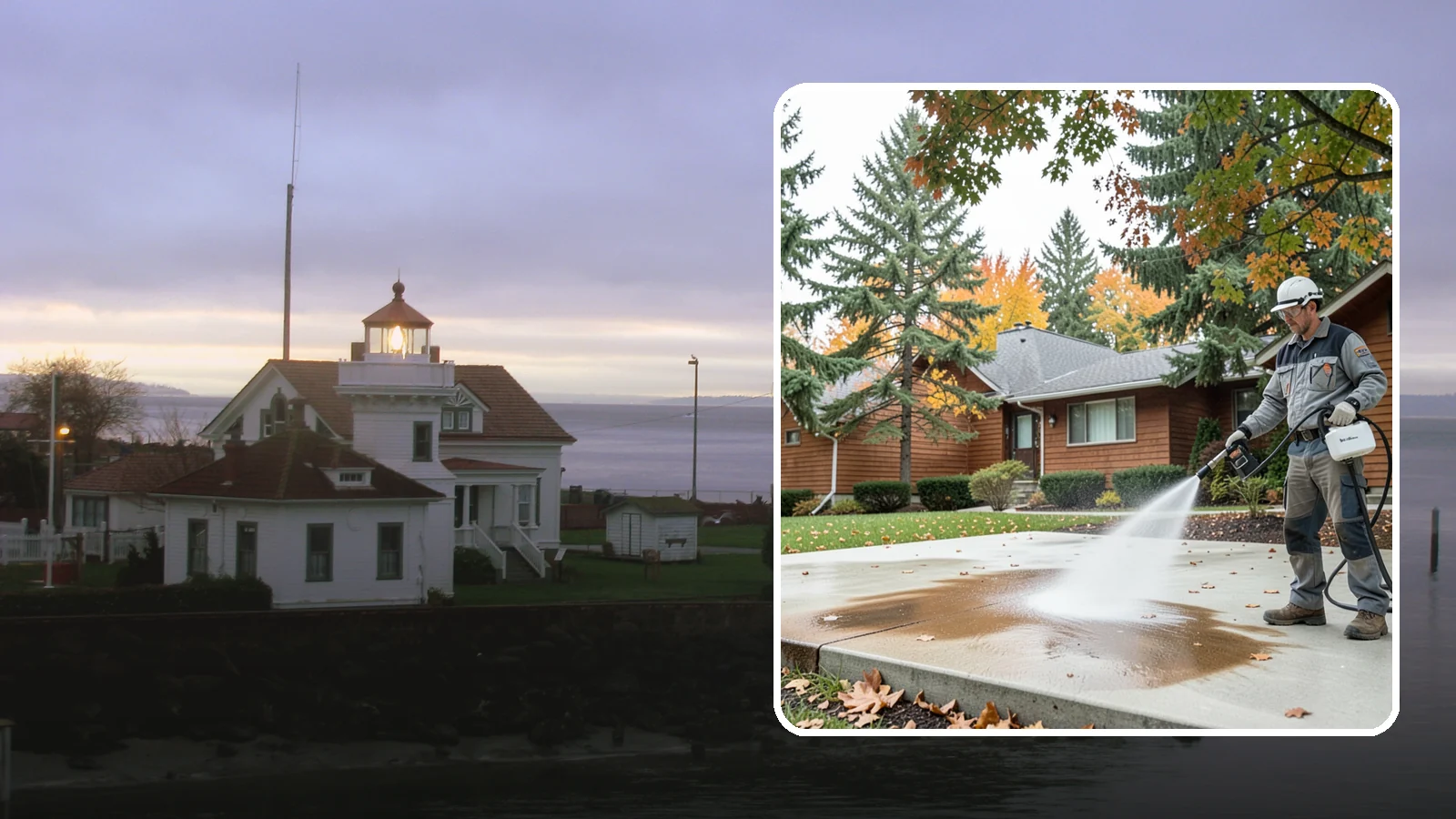 Leaf Stain Removal in Mukilteo, Snohomish County, WA - Tannin stain removal that lifts the brown leaf and organic staining our heavy tree canopy leaves on hardscapes.