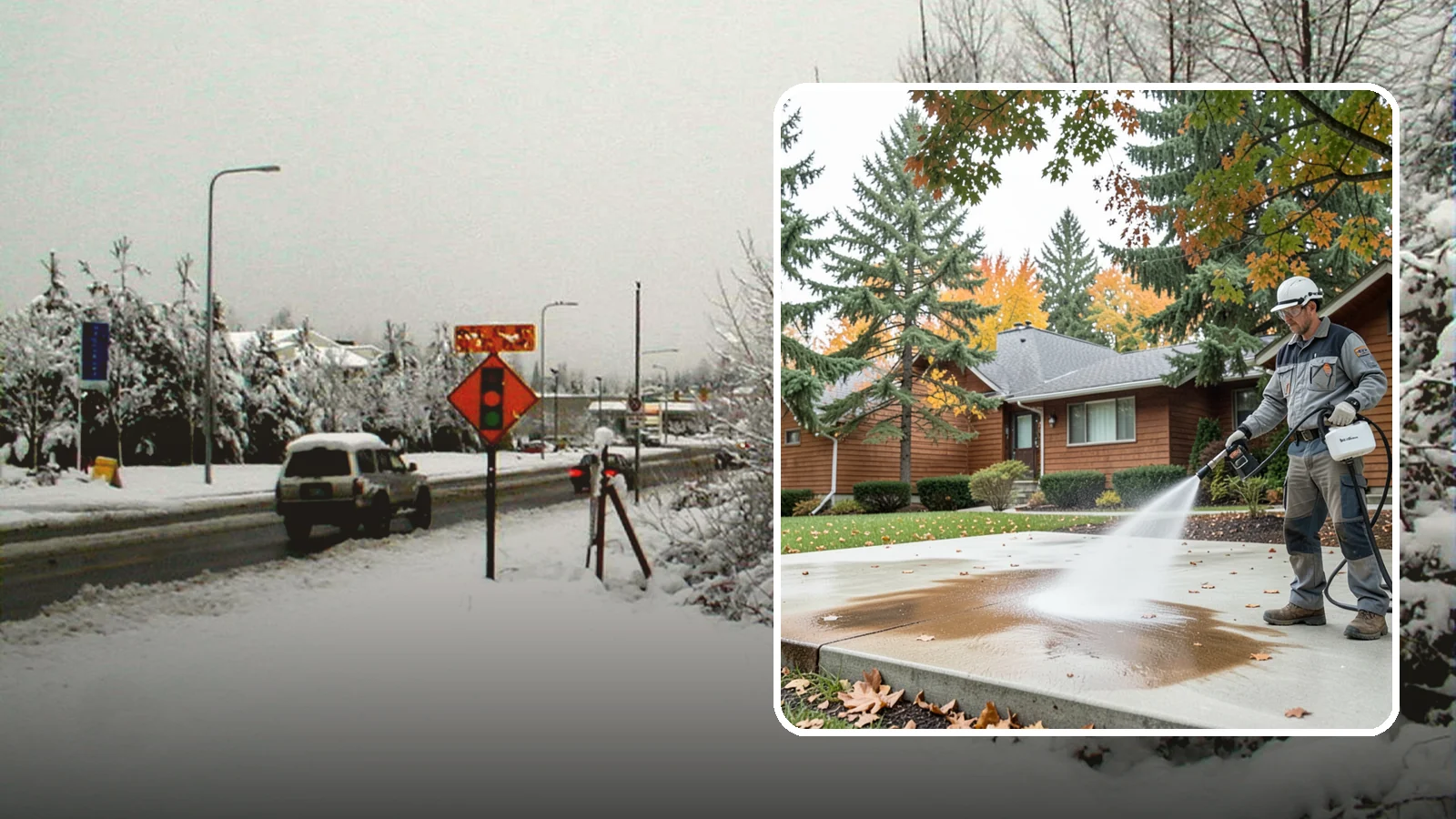 Leaf Stain Removal in Newcastle, King County, WA - Tannin stain removal that lifts the brown leaf and organic staining our heavy tree canopy leaves on hardscapes.