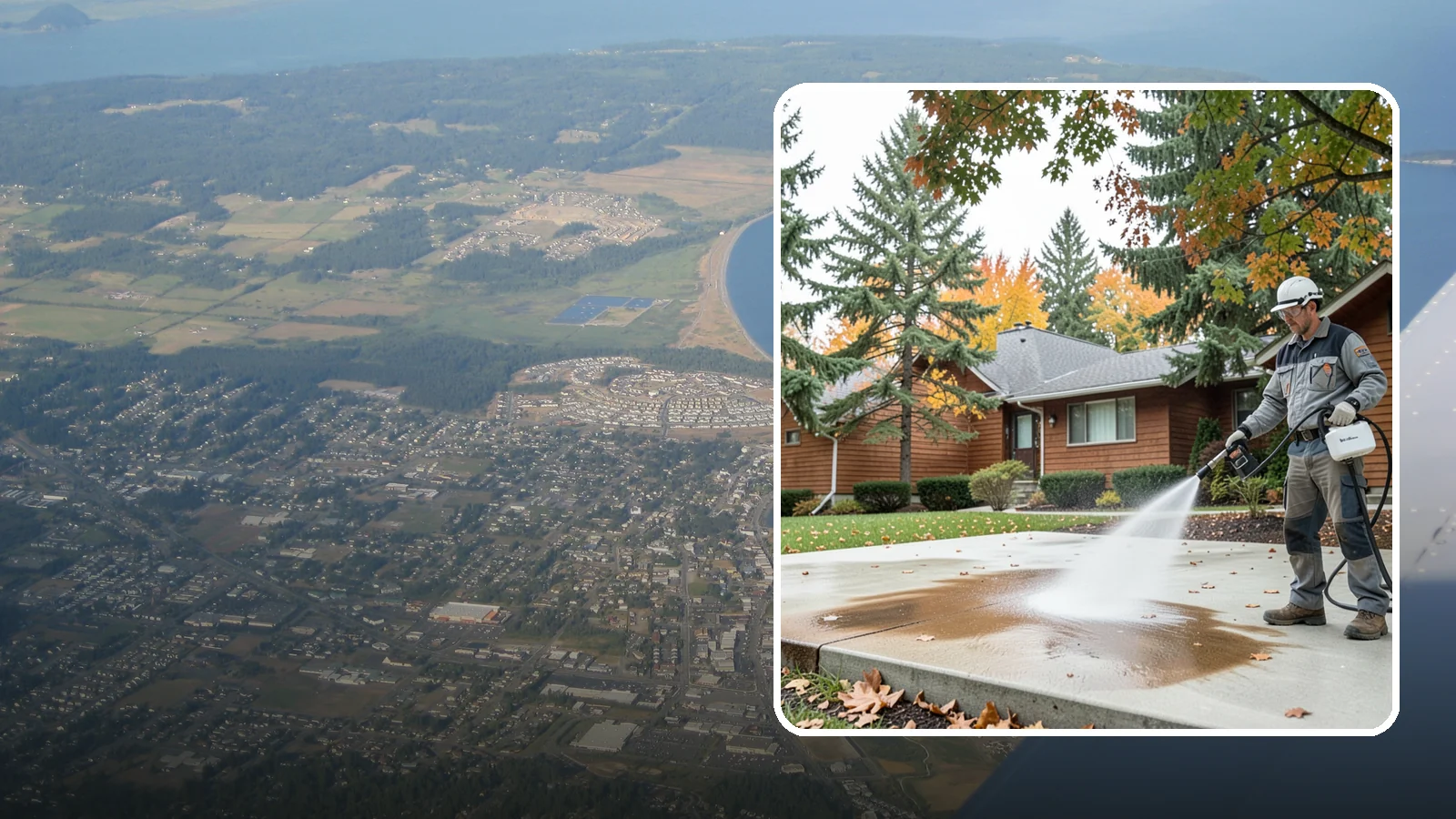 Leaf Stain Removal in Oak Harbor, Island County, WA - Tannin stain removal that lifts the brown leaf and organic staining our heavy tree canopy leaves on hardscapes.