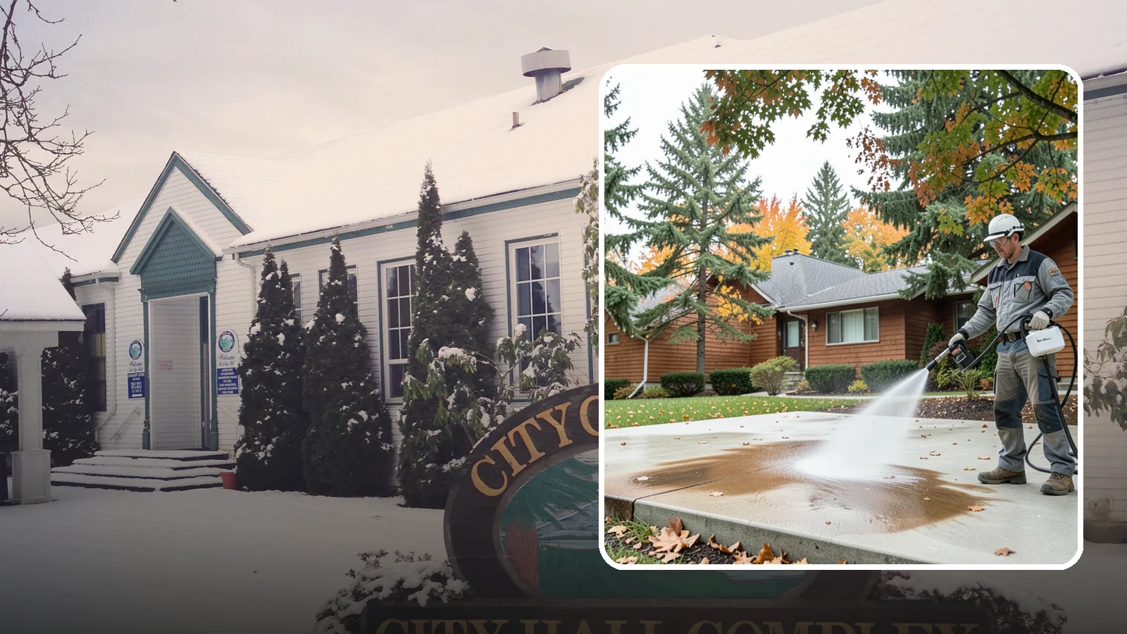 Leaf Stain Removal in Pacific, King County, WA - Tannin stain removal that lifts the brown leaf and organic staining our heavy tree canopy leaves on hardscapes.