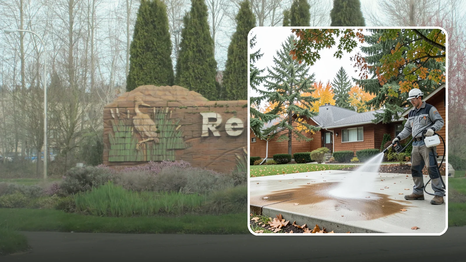 Leaf Stain Removal in Renton, King County, WA - Tannin stain removal that lifts the brown leaf and organic staining our heavy tree canopy leaves on hardscapes.