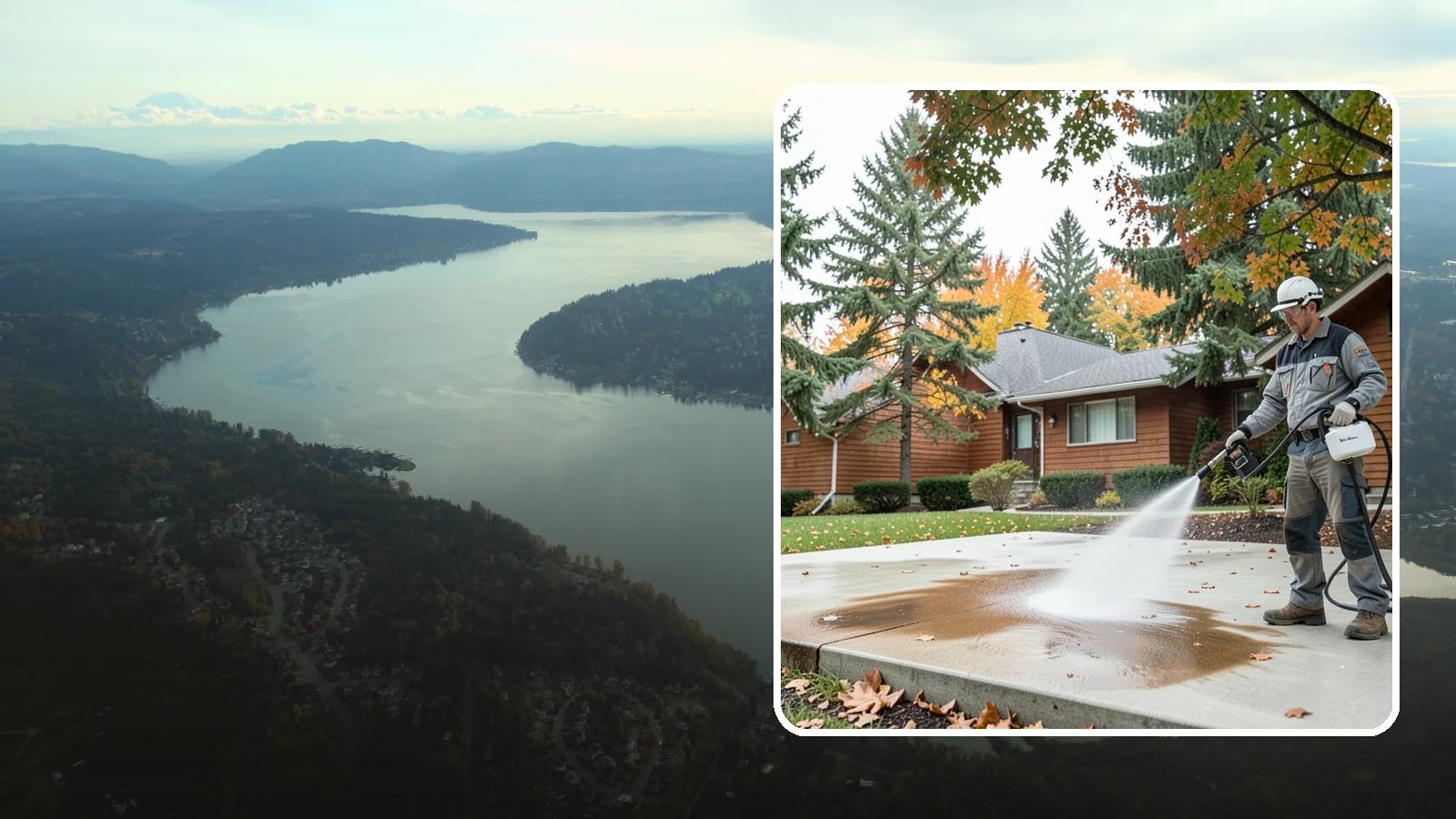Leaf Stain Removal in Sammamish, King County, WA - Tannin stain removal that lifts the brown leaf and organic staining our heavy tree canopy leaves on hardscapes.