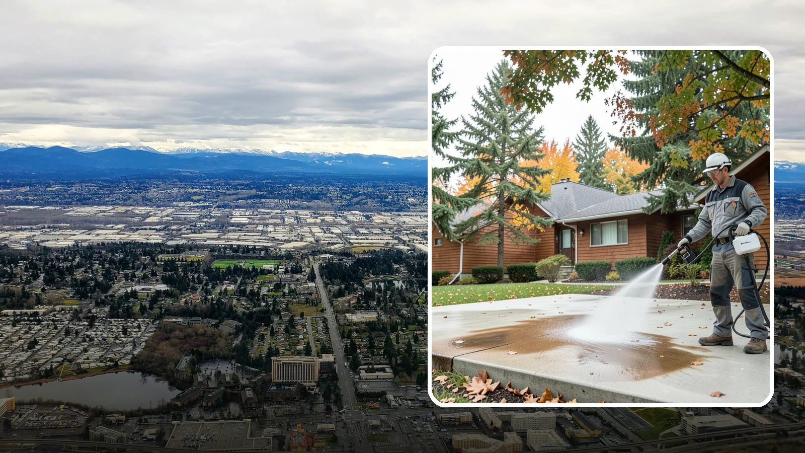 Leaf Stain Removal in SeaTac, King County, WA - Tannin stain removal that lifts the brown leaf and organic staining our heavy tree canopy leaves on hardscapes.