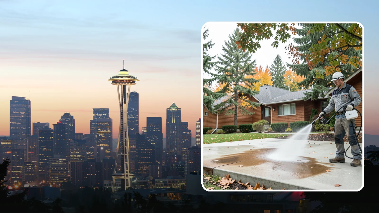 Leaf Stain Removal in Seattle, King County, WA - Tannin stain removal that lifts the brown leaf and organic staining our heavy tree canopy leaves on hardscapes.