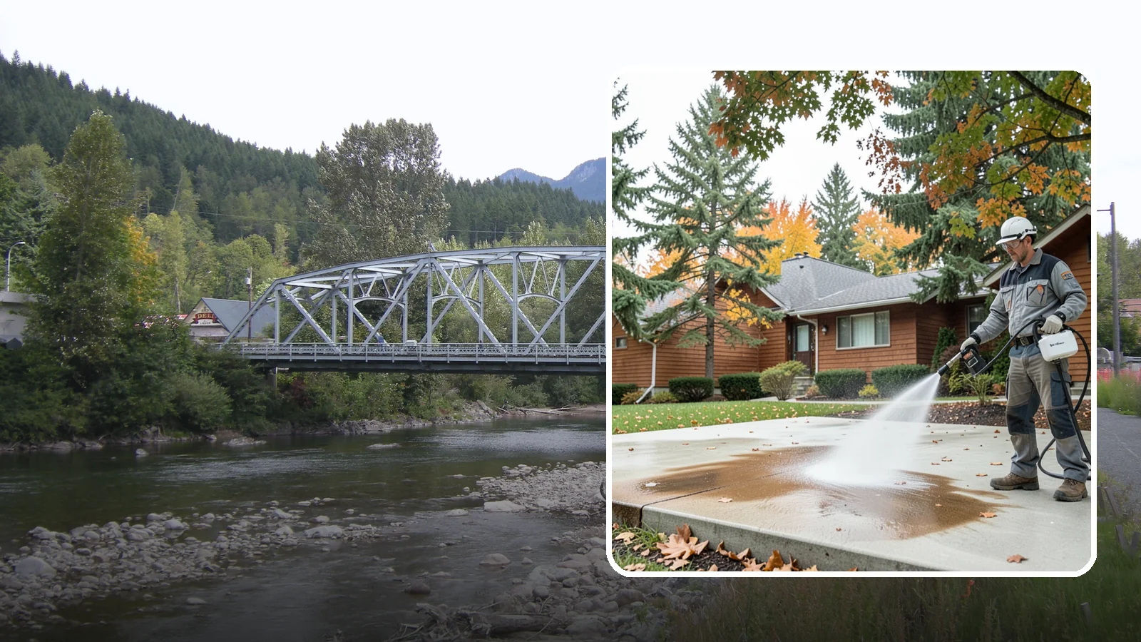 Leaf Stain Removal in Skykomish, King County, WA - Tannin stain removal that lifts the brown leaf and organic staining our heavy tree canopy leaves on hardscapes.