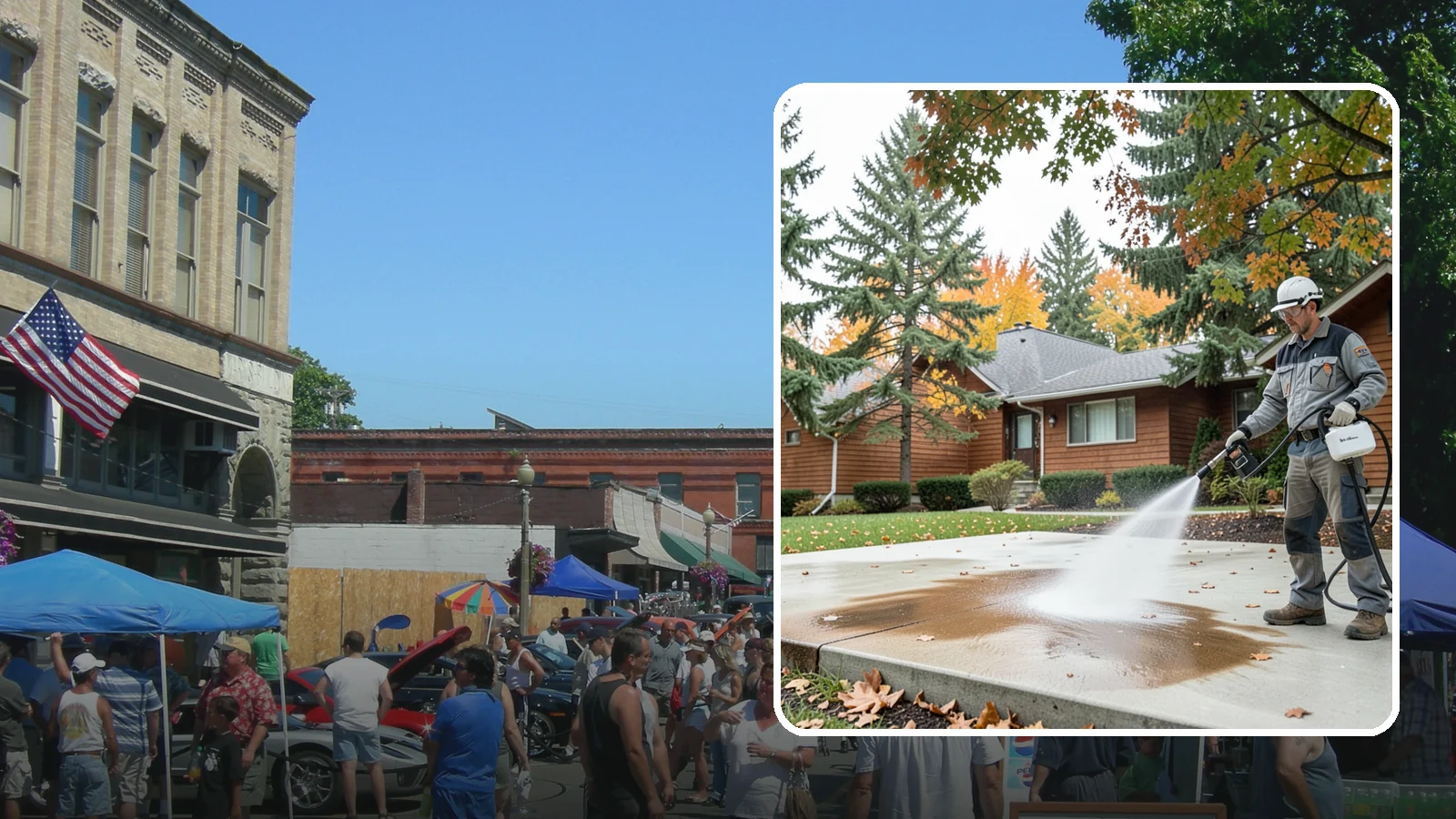 Leaf Stain Removal in Snohomish, Snohomish County, WA - Tannin stain removal that lifts the brown leaf and organic staining our heavy tree canopy leaves on hardscapes.
